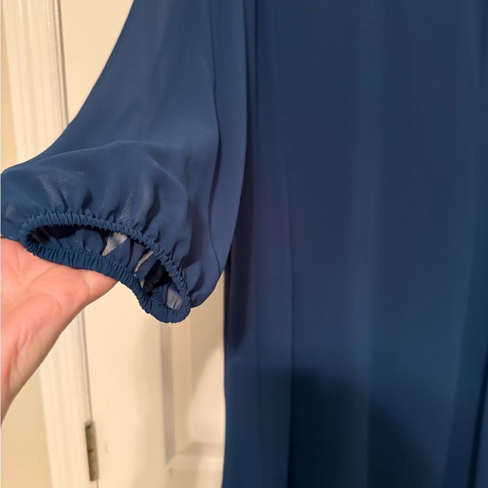 I.N.C | International Concepts Blue Shift Dress XL Long Sleeve V Neck Bow Back - Picture 5 of 9
